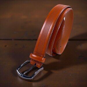 Handcrafted Italian Leather Belt, Men's Size 38/95, Cognac Brown